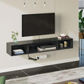 Glossy Black Wall Mounted TV Stand with Power Outlet and RGB Lights R695