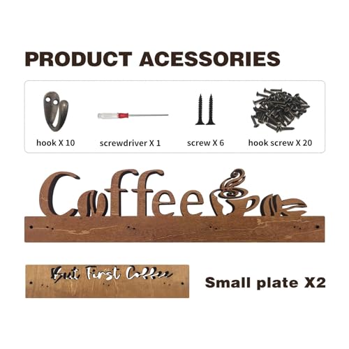 3 Pack Wall Mounted Wooden Coffee Mug Shelf with 10 Hooks D5071