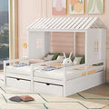 White Wood House Bed with 2 Platform Beds and Storage Drawers O9355