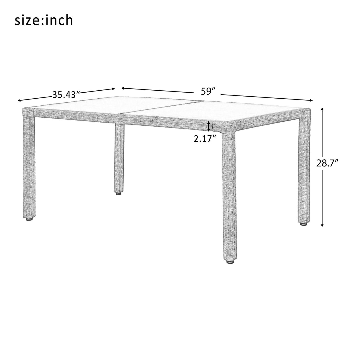 Beige-Brown 7 Piece Patio Wicker Dining Table Z939656