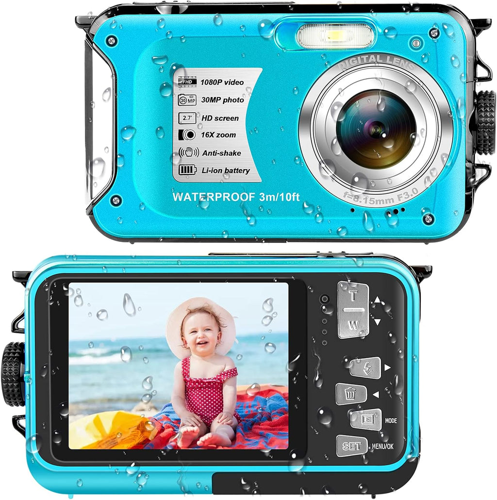Full HD 1080P 30MP Waterproof Digital Camera 10FT, 16X Digital Zoom, Pack of 2 D3966