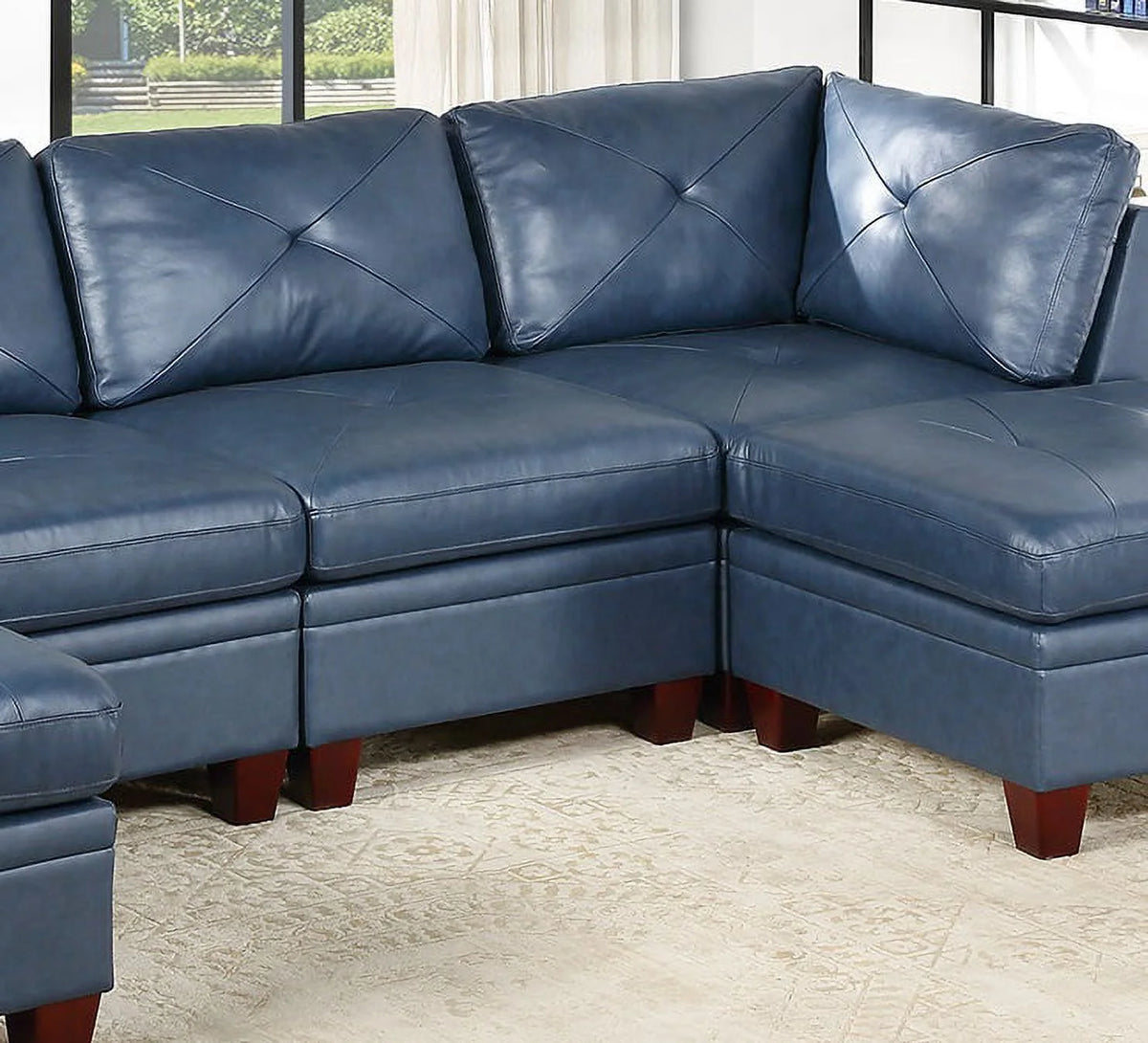 Genuine Leather Armless Chair Ink Blue Tufted Seat C66458