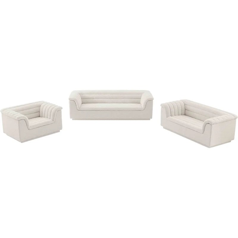 Cream Boucle Fabric Loveseat H2468