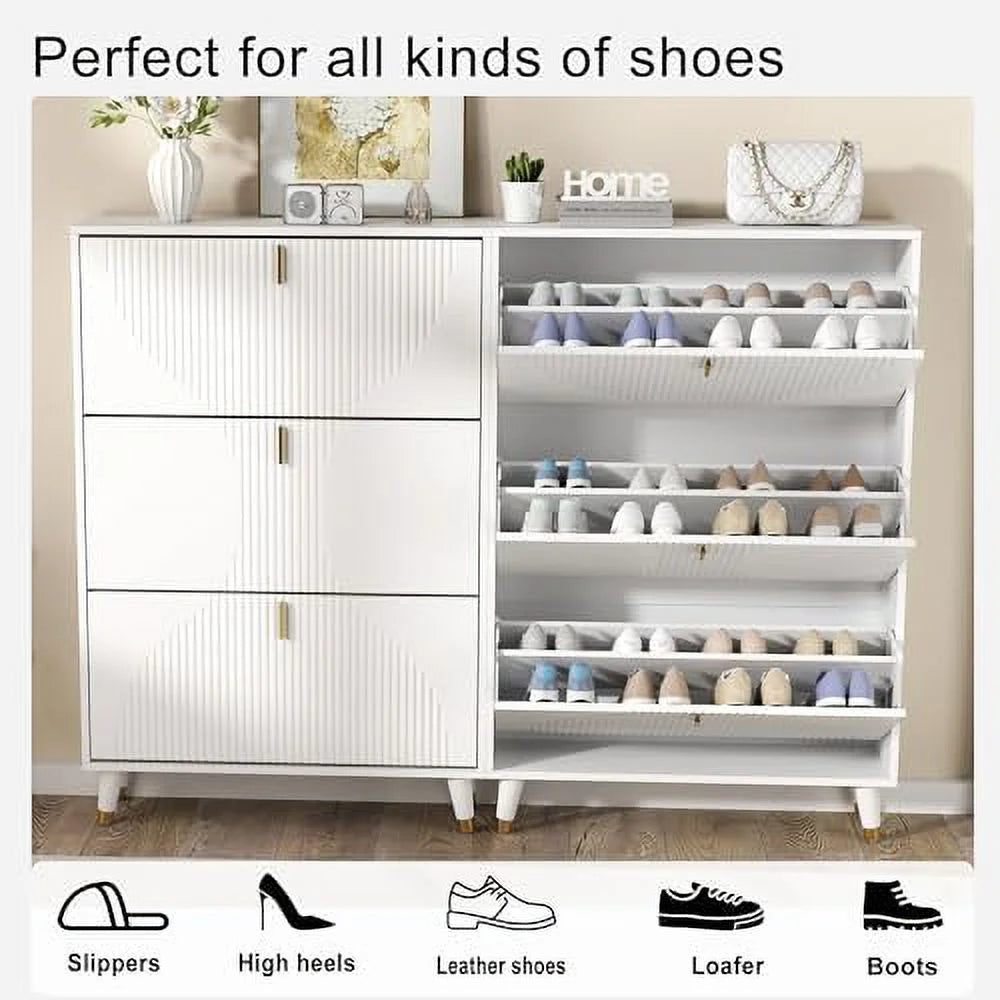 Slim White Shoe Cabinet with Flip Drawer C5464