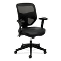 Leather High-Back Mesh Work Chair with Adjustable Arms in Black V384