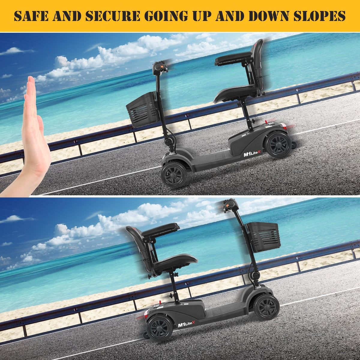 Heavy Duty 4-Wheel Mobility Scooter with Front & Rear Light, Black Y5489