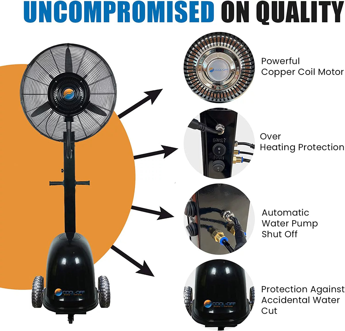 Oscillating Misting Pedestal Fan, 3 Cooling Speeds, 12 Gallon Tank, 26 inch, Black D4599