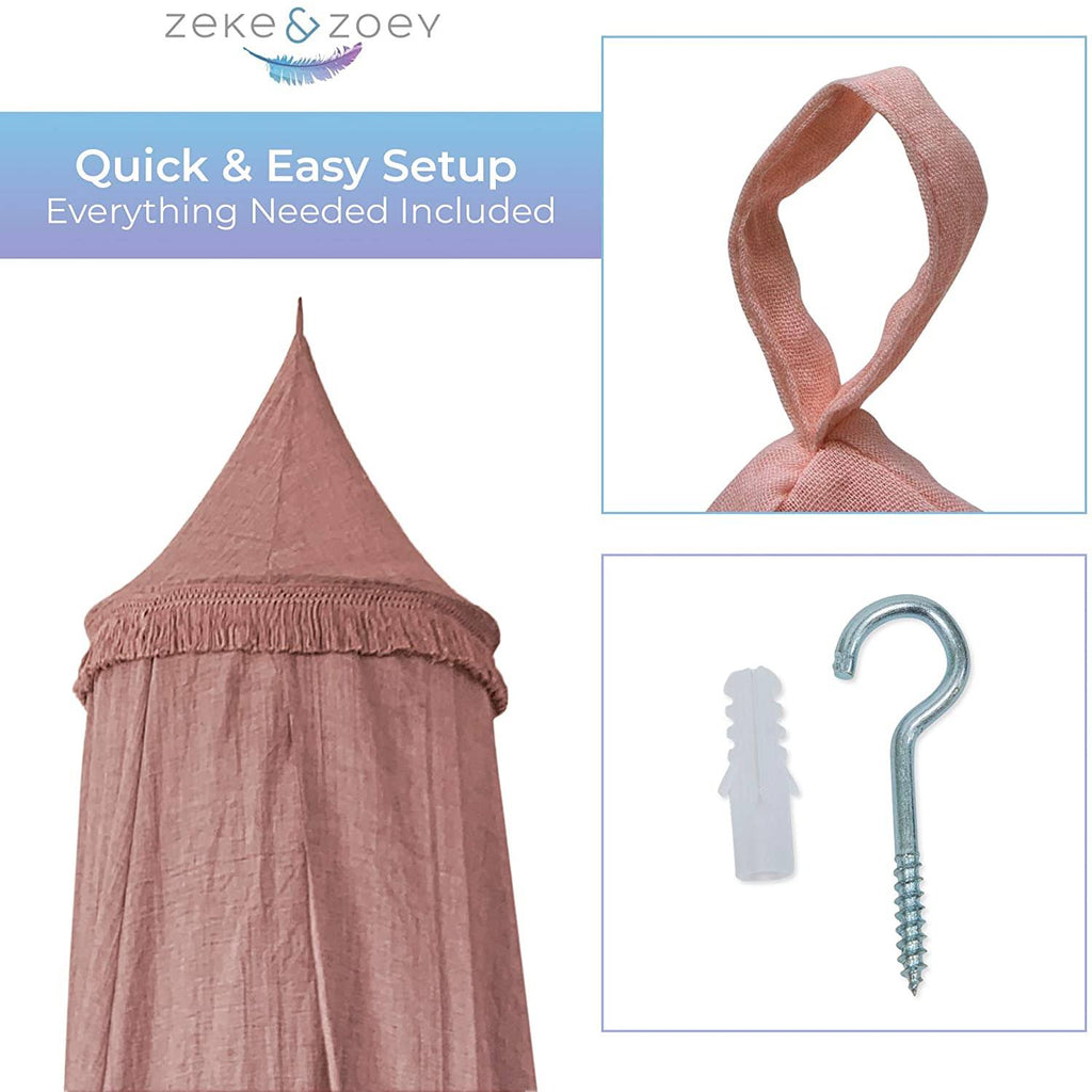 Hanging Dusty Dirty Pink Princess Canopy with Tassels T97200