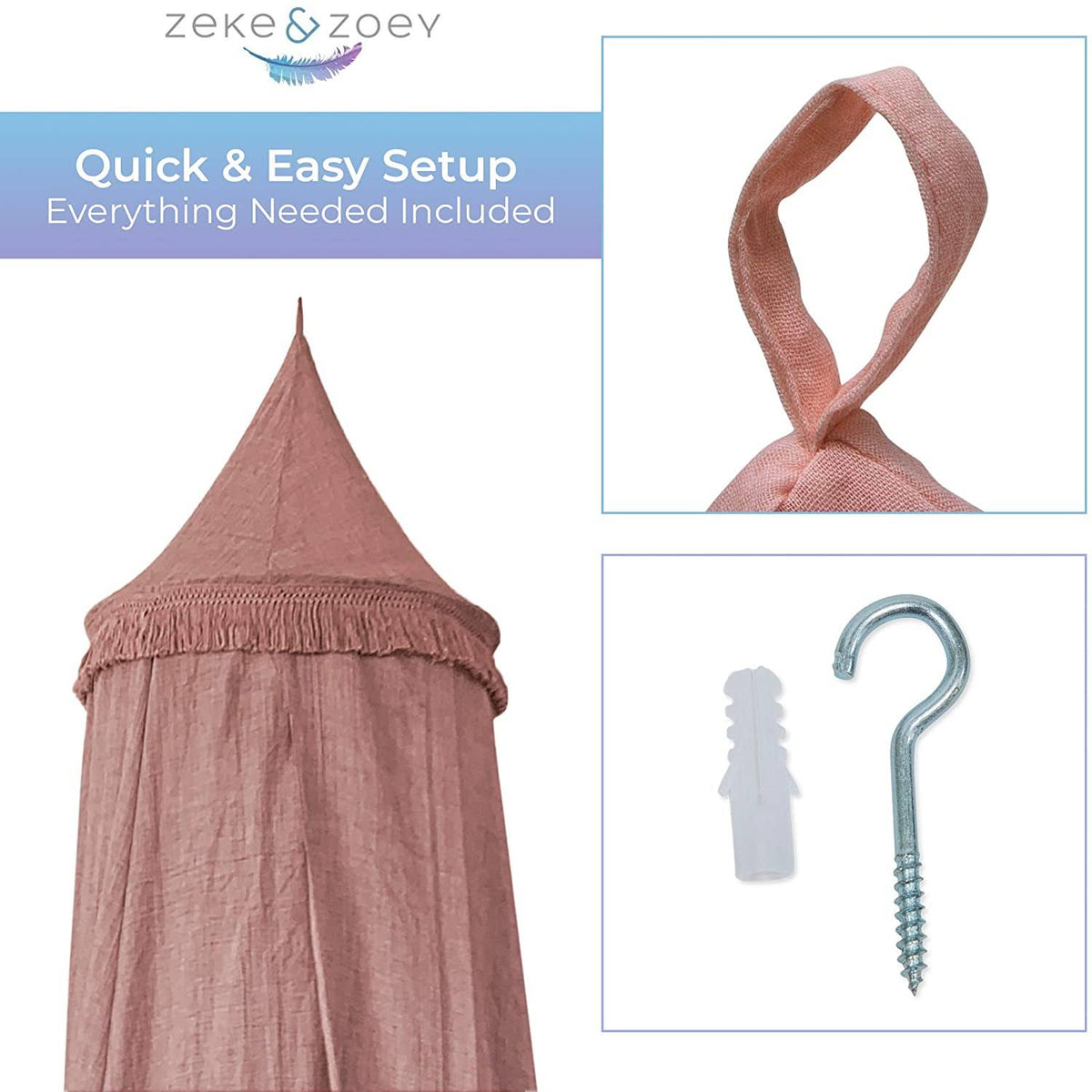 Hanging Dusty Dirty Pink Princess Canopy with Tassels T97200