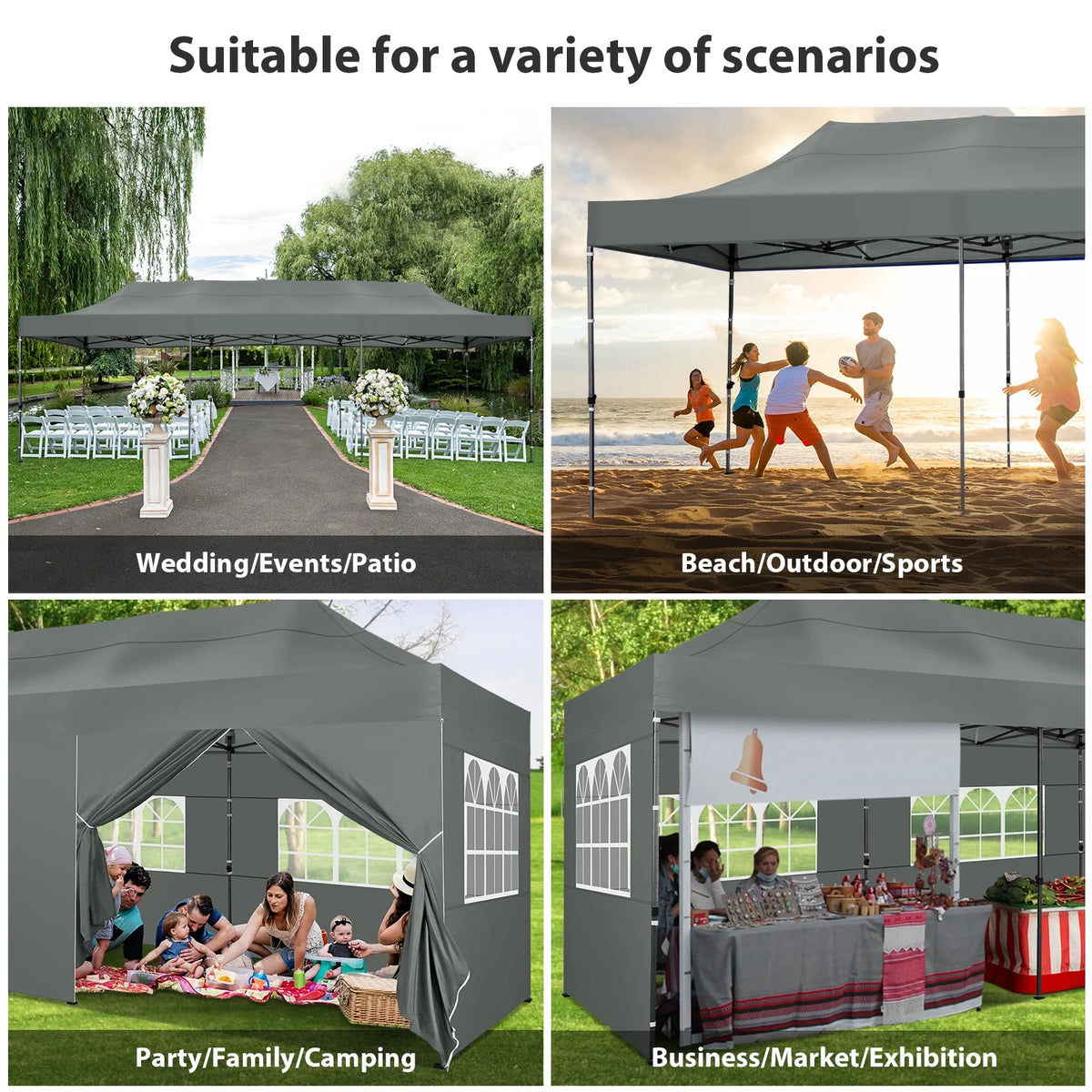 10'x30' Heavy Duty Pop Up Canopy Tent with 8 Removable Sidewalls, Grey A2098