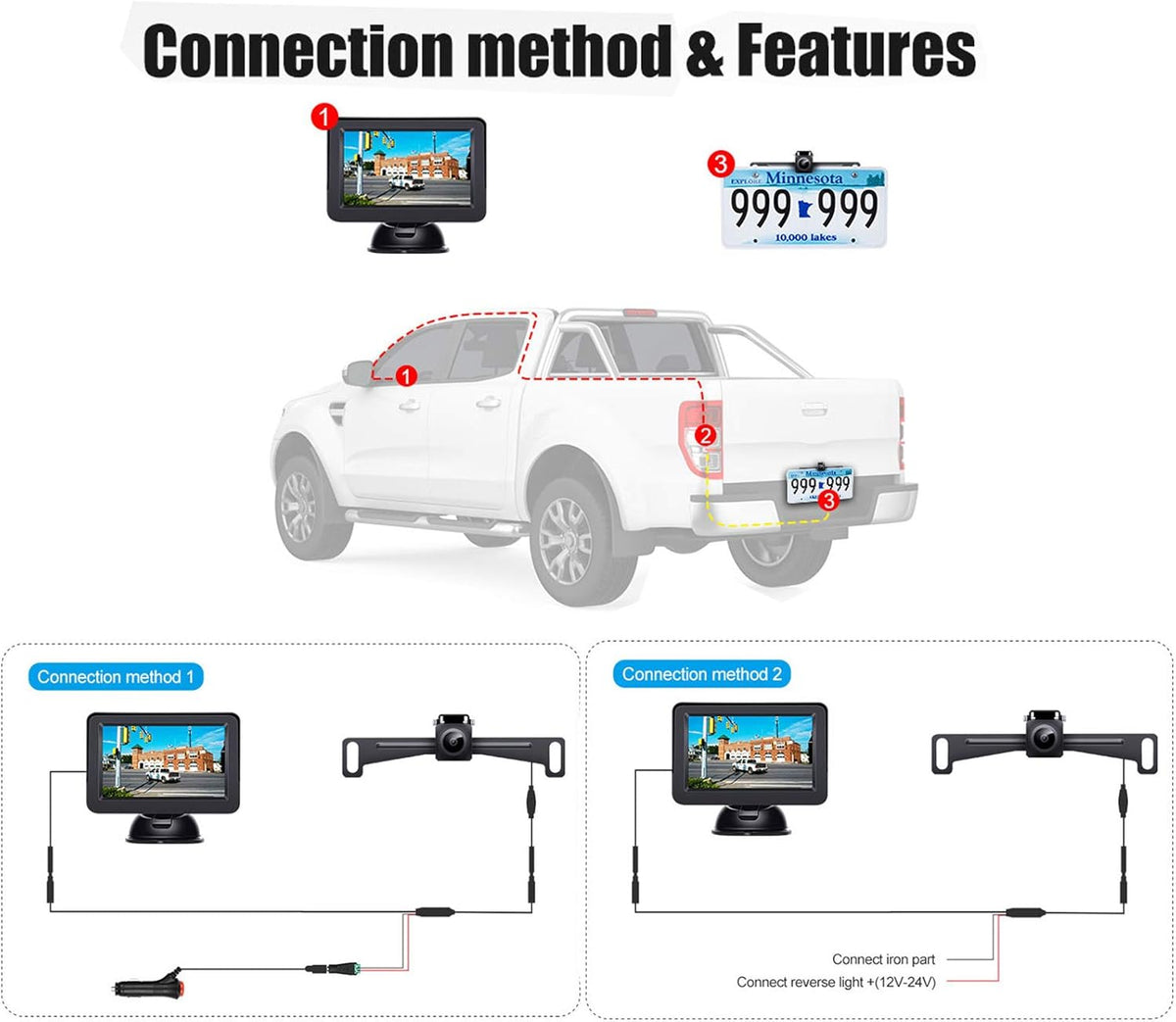 5'' LCD Monitor Waterproof Rear View Camera A2922