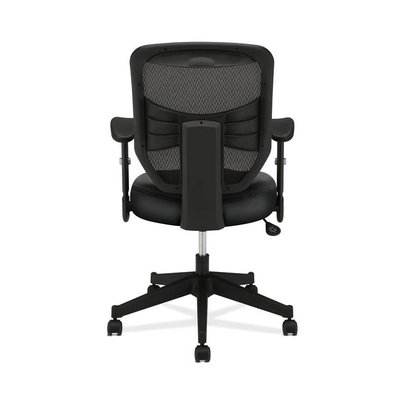 Leather High-Back Mesh Work Chair with Adjustable Arms in Black V384