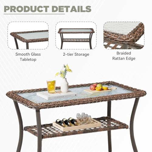 5 Pieces All-Weather Wicker Patio Furniture Set with Swivel Rocking Chairs T153