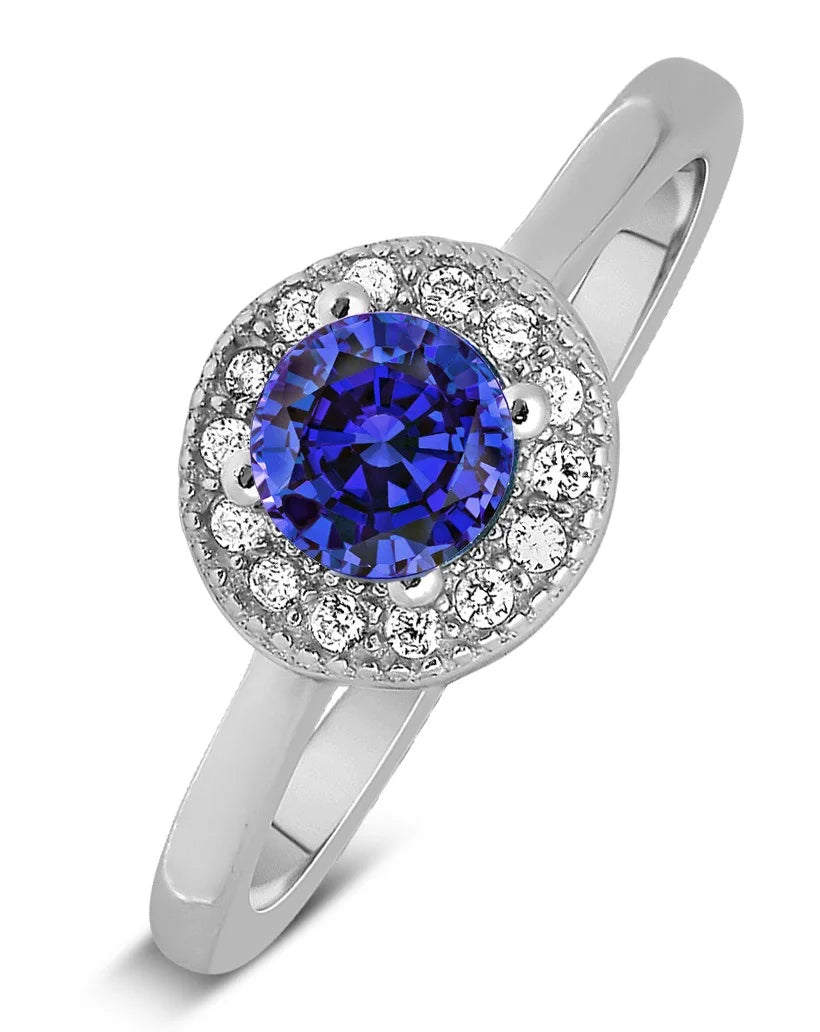 1.50 Carat Halo Sapphire and Diamond Engagement Ring in White Gold E453