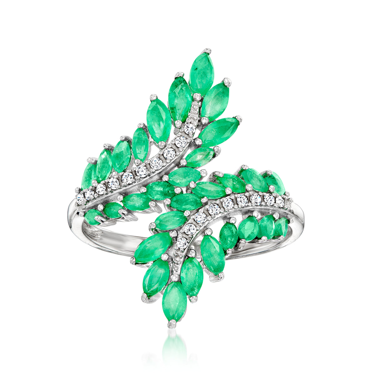 1.60 ct. t.w. Emerald and .10 ct. t.w. Diamond Bypass Ring in Sterling Silver T546333