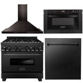 36 Dual Fuel Range, Range Hood, Microwave, Dishwasher in Black Stainless Steel F83288