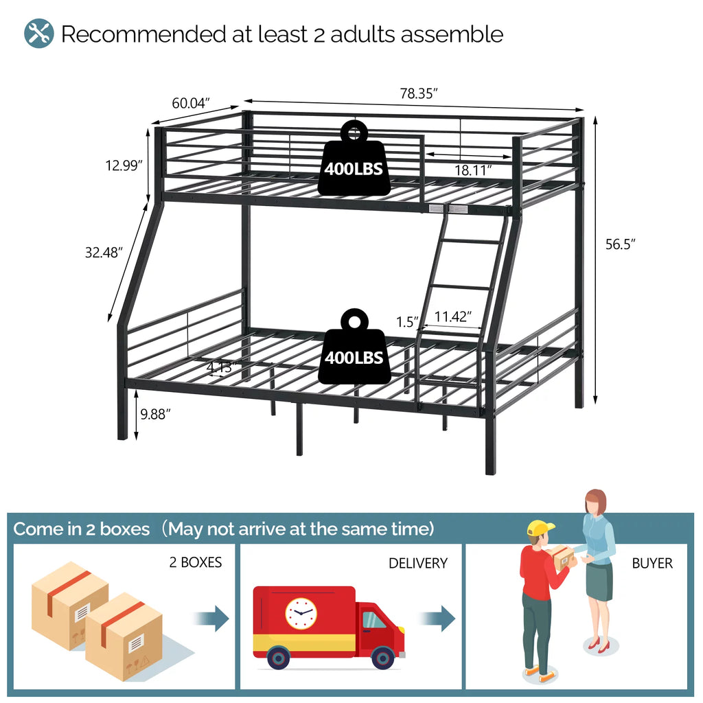 Twin over Full Metal Bunk Bed with Ladder and Guardrail K34389