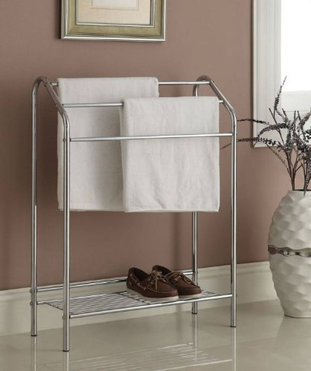 Chrome Finish Towel Bathroom Rack Stand Shelf O75041