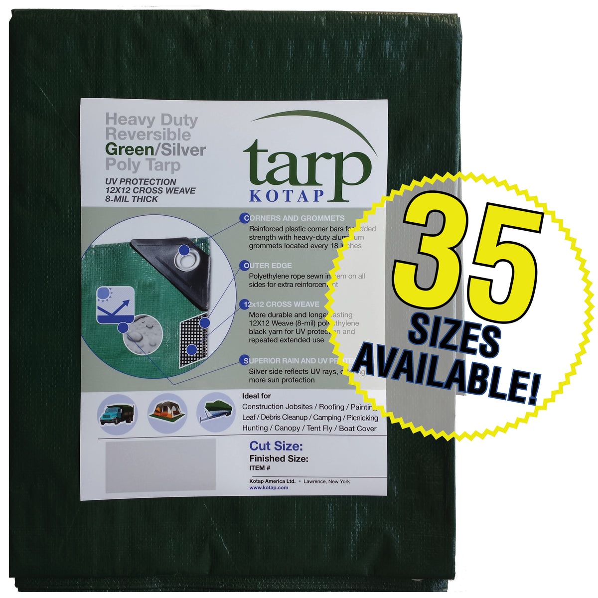 Heavy-Duty 8-mil Reversible Green/Silver Poly Tarp K787