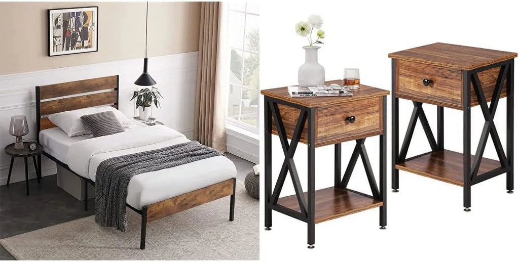 Twin Bed Frame with Wood Headboard and Footboard C998096