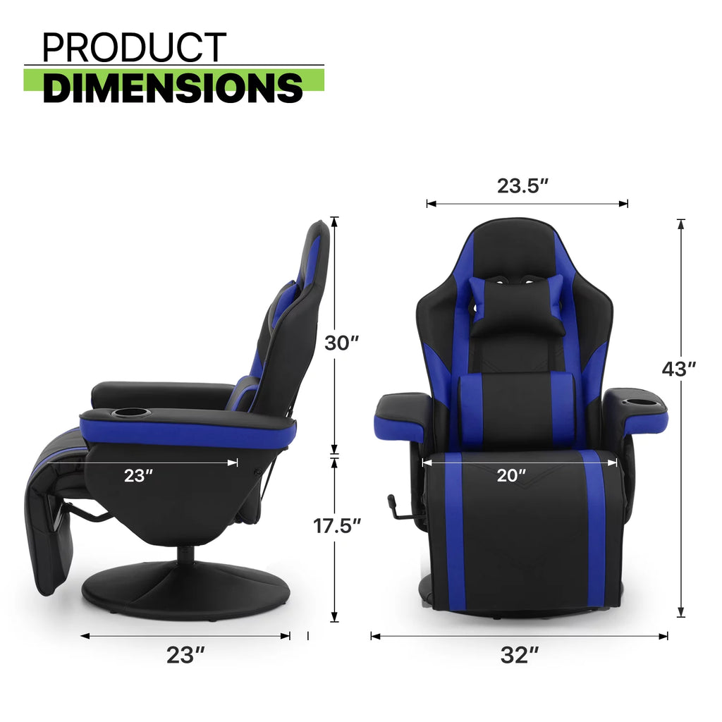 Blue Leather Gaming Recliner Chair with Cup Holder H9351