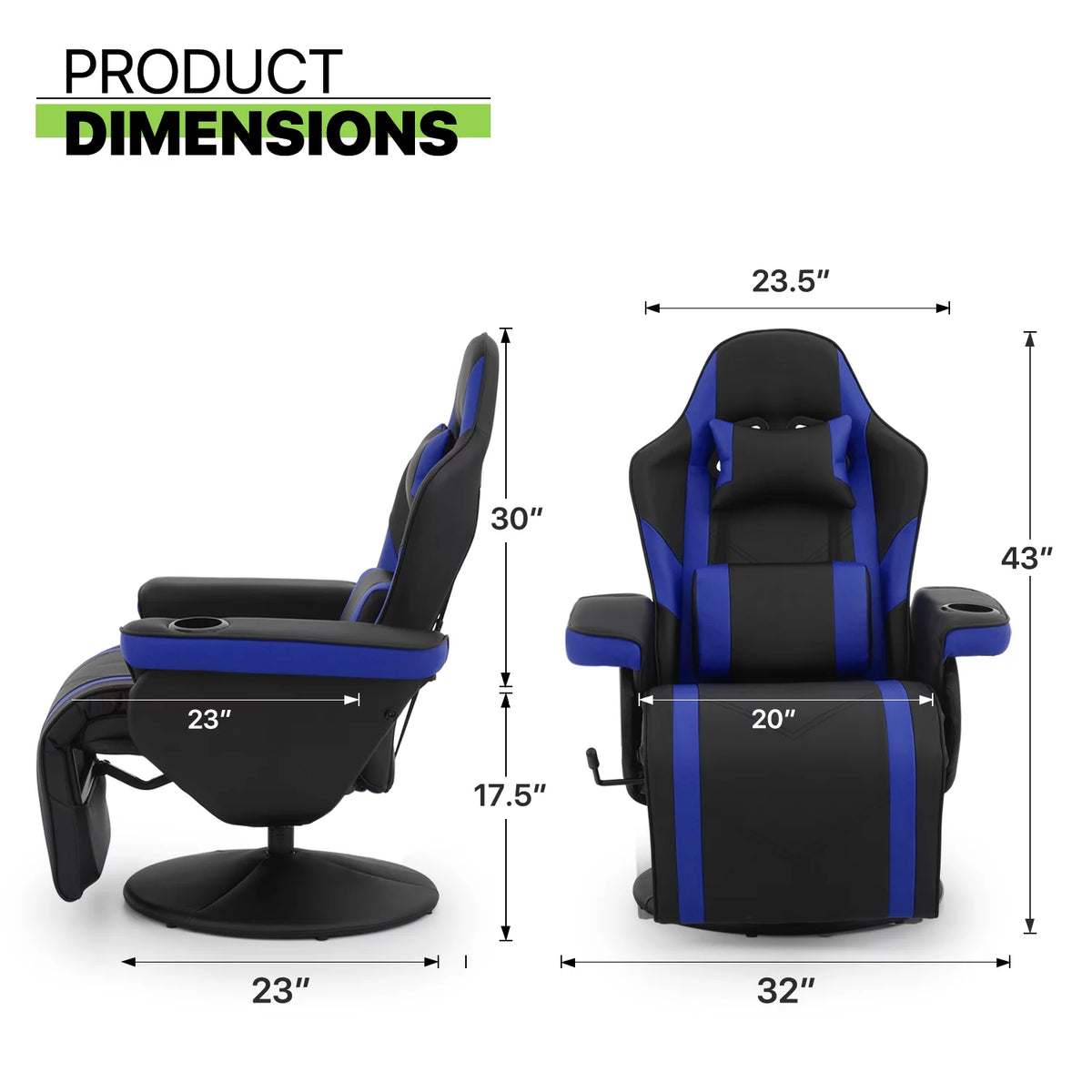 Blue Leather Gaming Recliner Chair with Cup Holder H9351