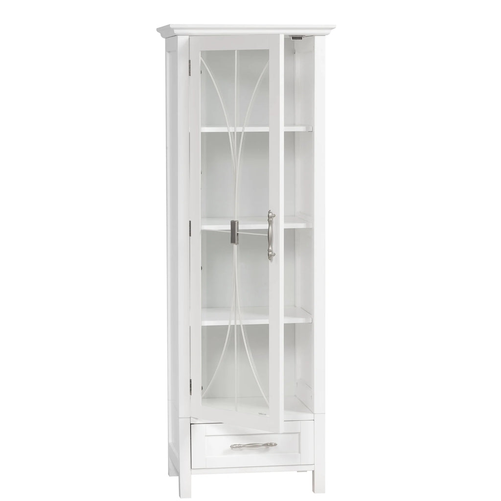 White Wooden Linen Cabinet with Drawer U98858