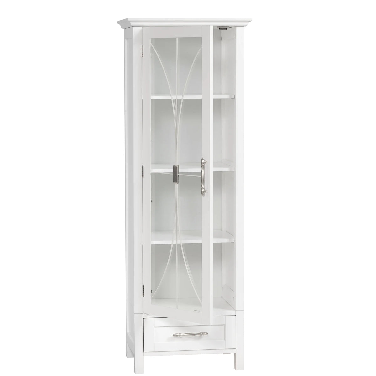 White Wooden Linen Cabinet with Drawer U98858