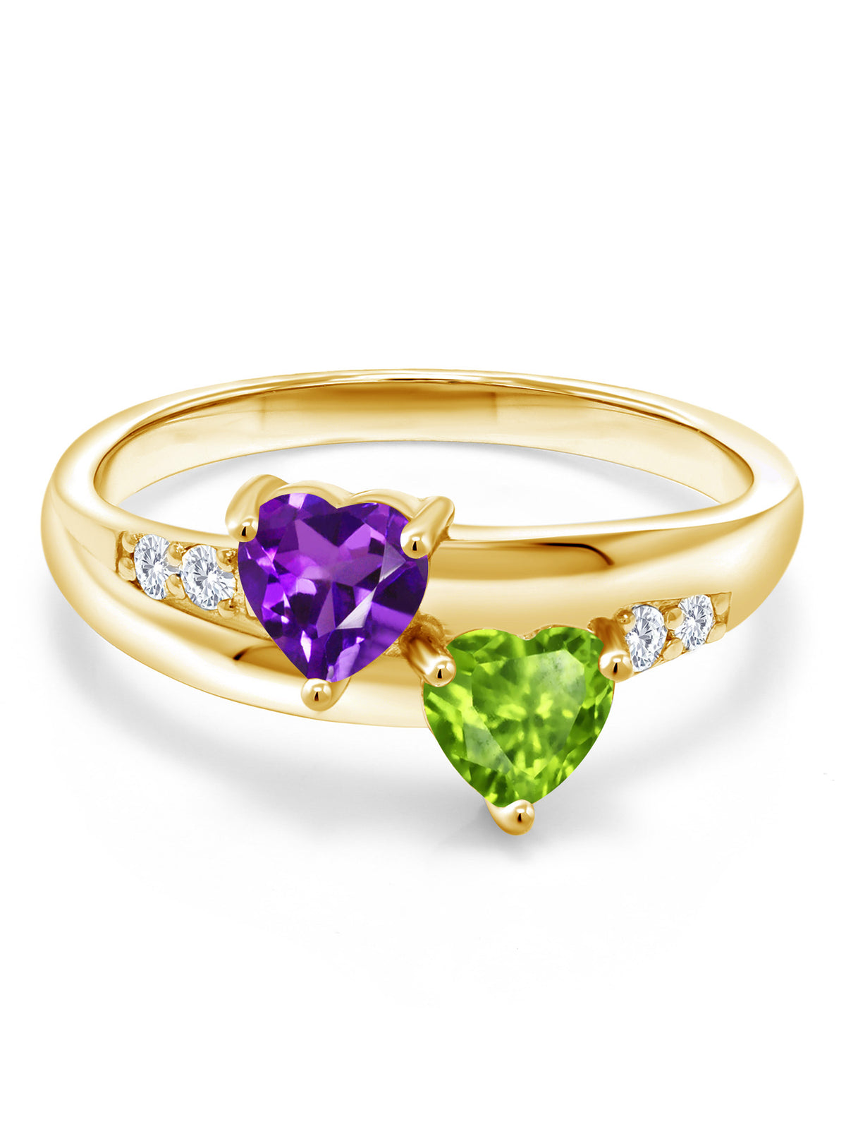 Purple Amethyst Green Peridot 18K Yellow Gold Plated Silver Ring D78128