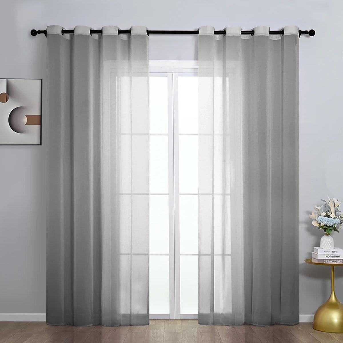 2PCS Solid Color Polyester Grommet Light Filtering Curtains Y65727