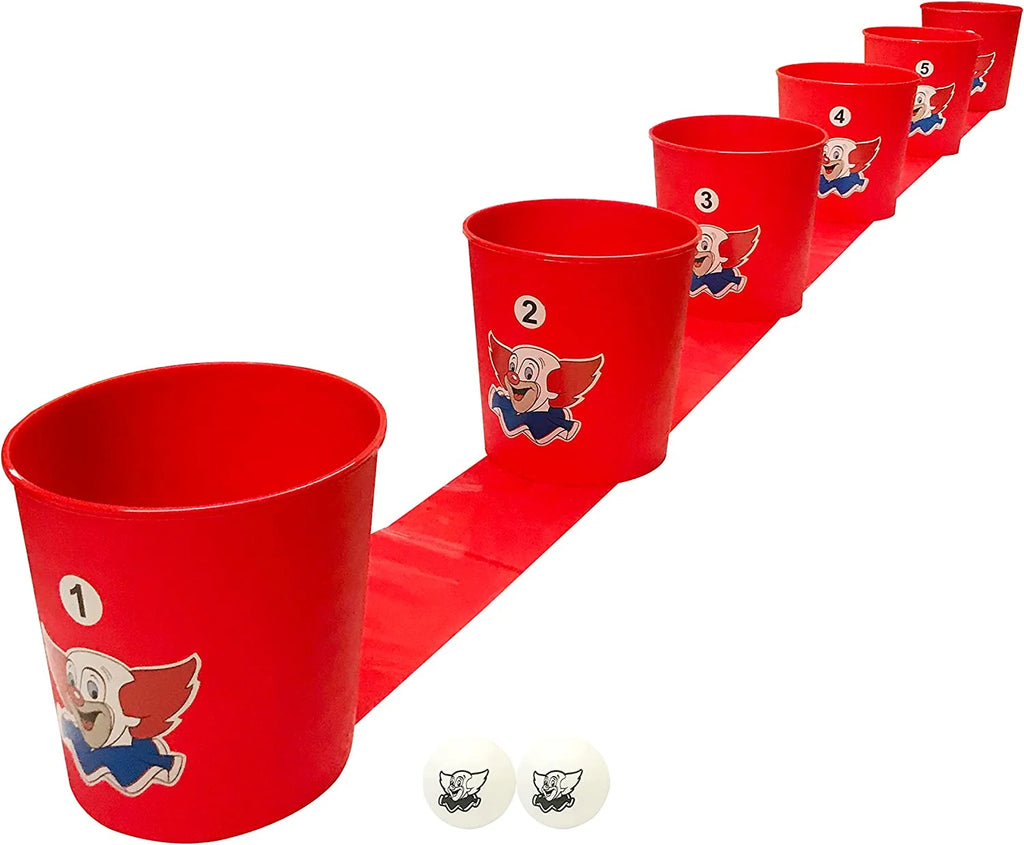Bozo The Clown Bucket Bonanza Yard Games Pong Set with 6 Durable Buckets, 1 Vinyl Strip and 2 Balls H57824