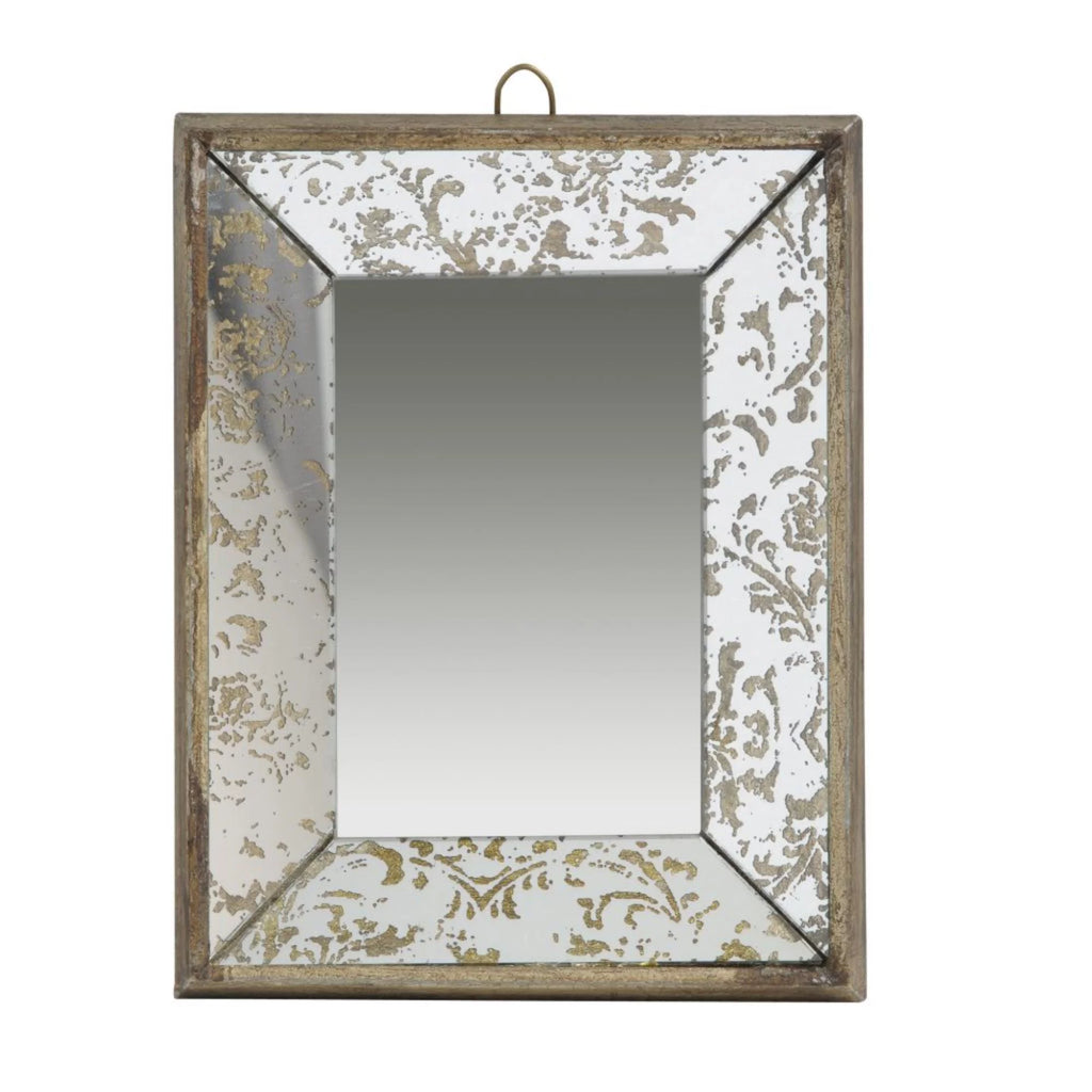 12" Brown and Silver Wooden Framed Rectangular Hanging Mirror J69353