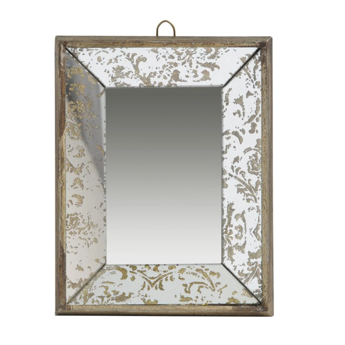 12" Brown and Silver Wooden Framed Rectangular Hanging Mirror J69353