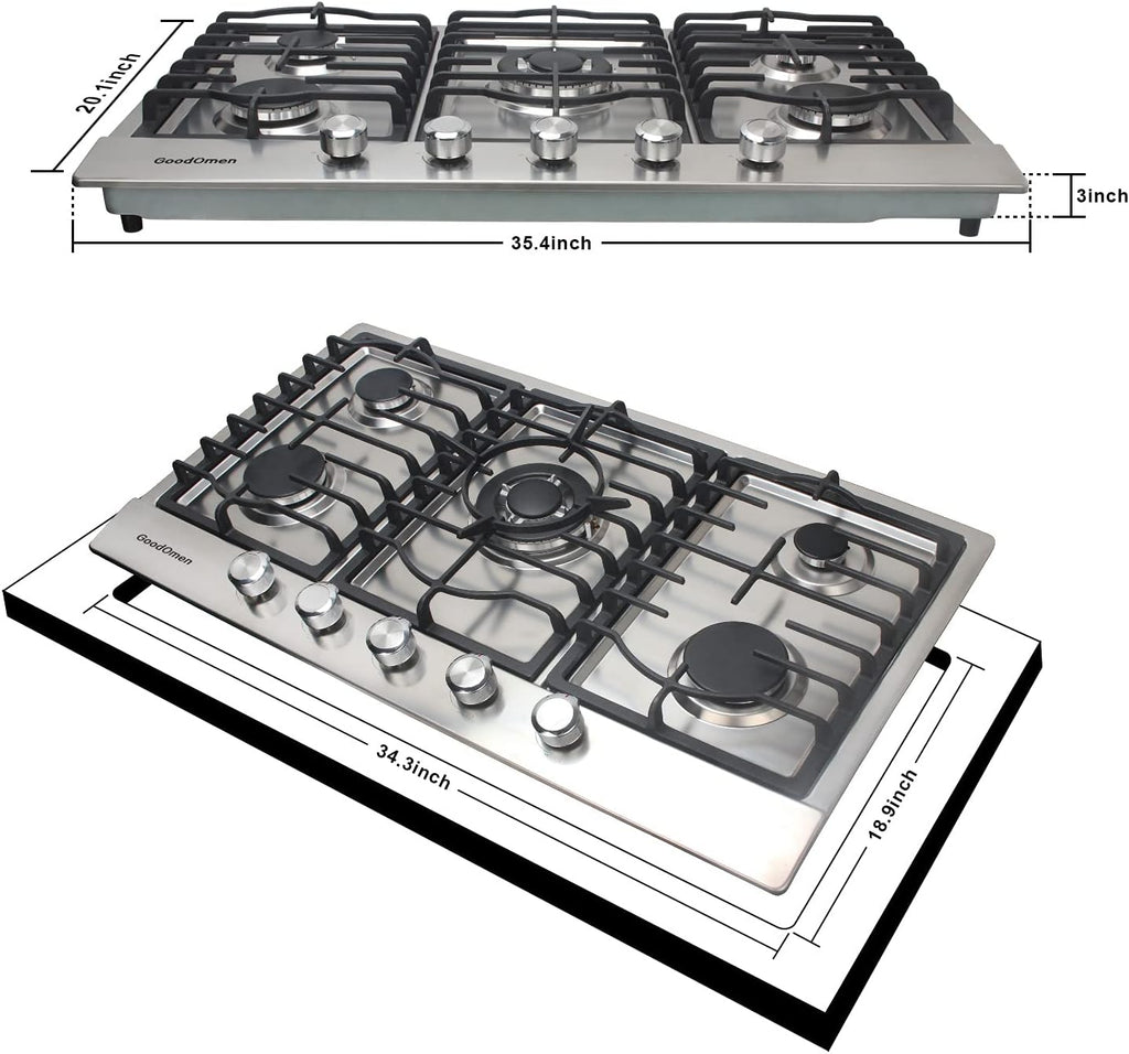 30 Inch 5 Burner Gas Cooktop with Cast Iron Grates W256