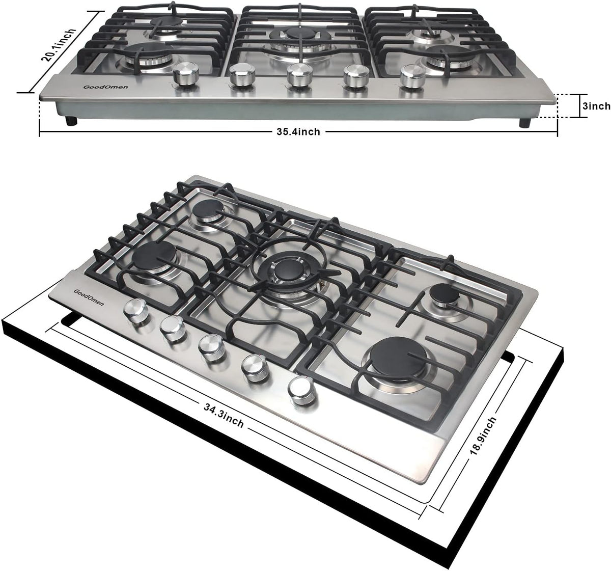 30 Inch 5 Burner Gas Cooktop with Cast Iron Grates W256