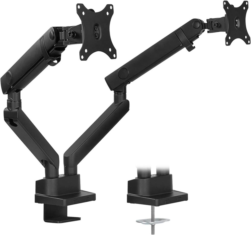 Dual Monitor Arm Mount Desk Stand, Height Adjustable, Fits Two 24 27 29 30 32 Inch VESA 75 100 Screens E67732