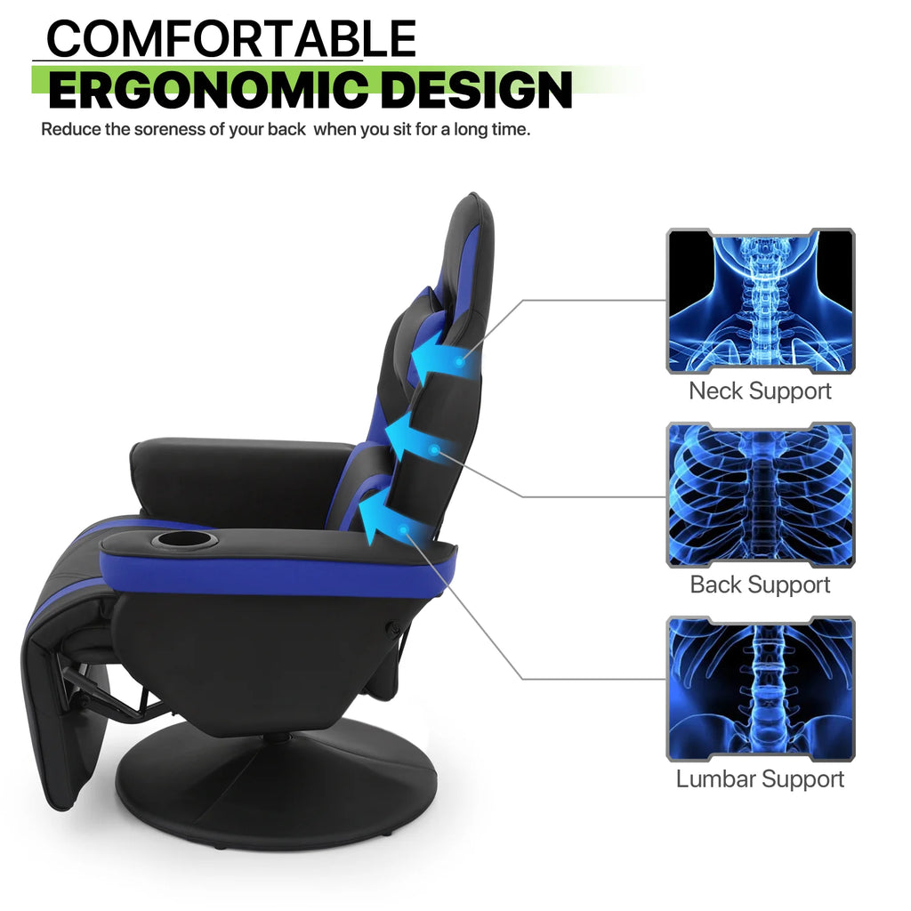 Blue Leather Gaming Recliner Chair with Cup Holder H9351