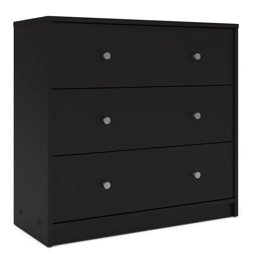 Black 3 Drawer Chest and 6 Drawer Double Dresser Set I2526