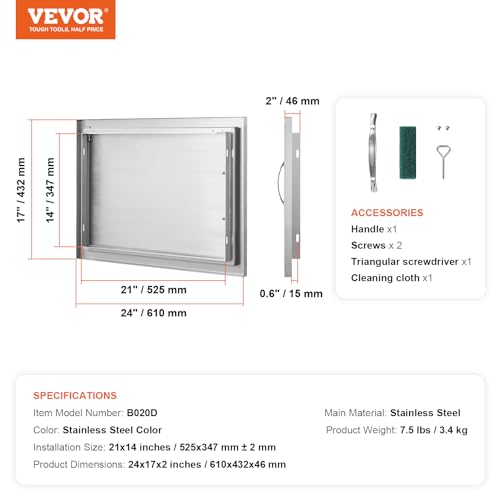 30W x 21H Inch 304 Stainless Steel Double Doors with Vents J61377