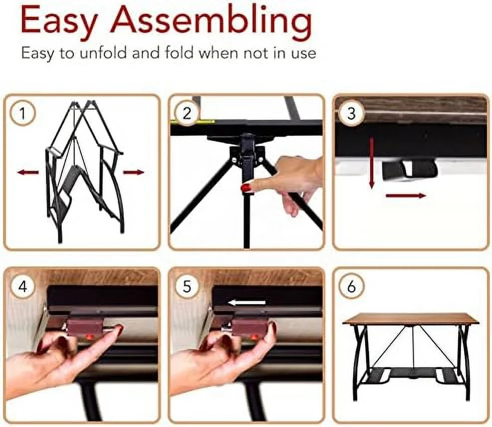 Folding Wooden Computer Desk with Bottom Shelf Black S195846