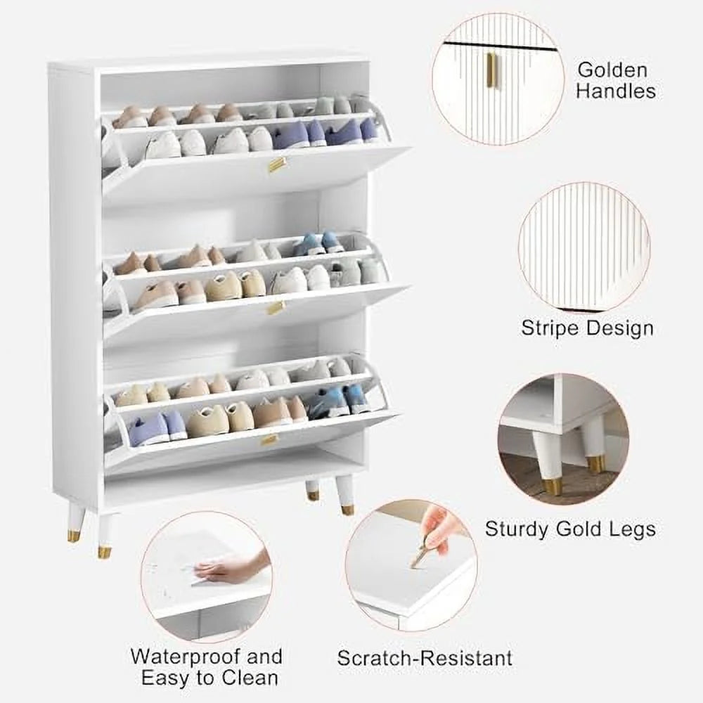 Slim White Shoe Cabinet with Flip Drawer C5464