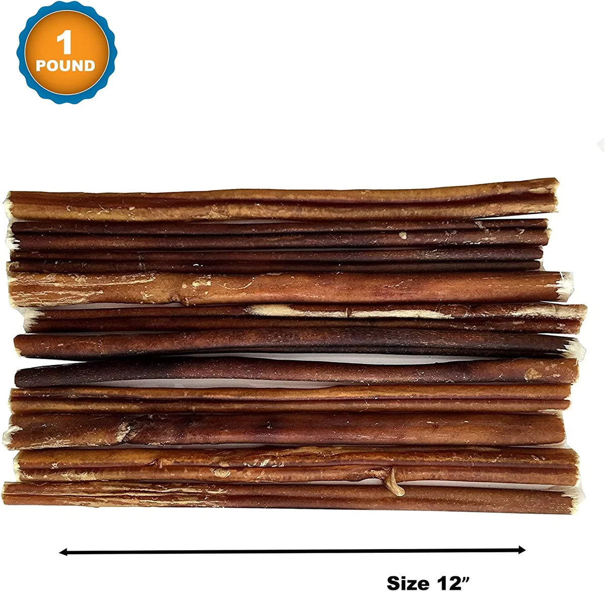 12 Inch Bully Stick for Dogs 1 Pound Bag Natural Beef Dental Chews T3905