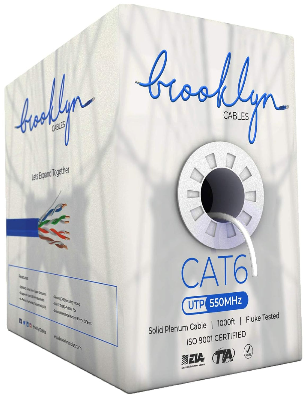 1000ft Cat6 Plenum Bulk Ethernet Cable, White U66067