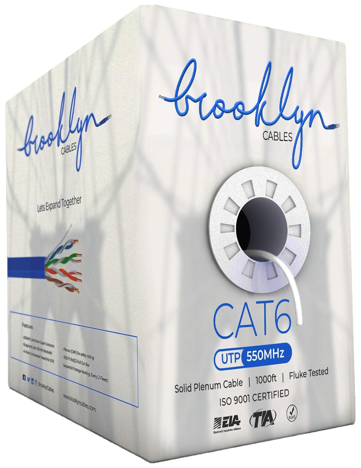 1000ft Cat6 Plenum Bulk Ethernet Cable, White U66067