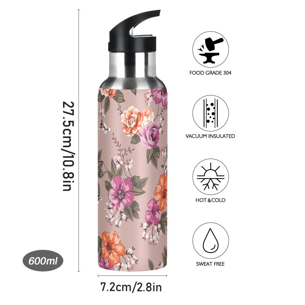 Stainless Steel Insulated Thermos Vacuum Flask Water Bottle with Straw Lid M988