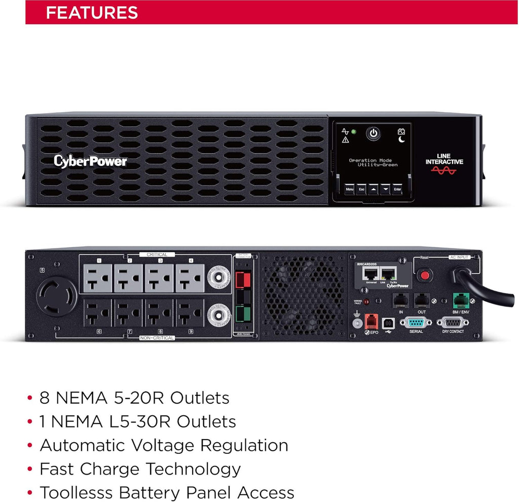 UPS System, 3000VA/3000W, 9 Outlets, 2U Rack/Tower E18753