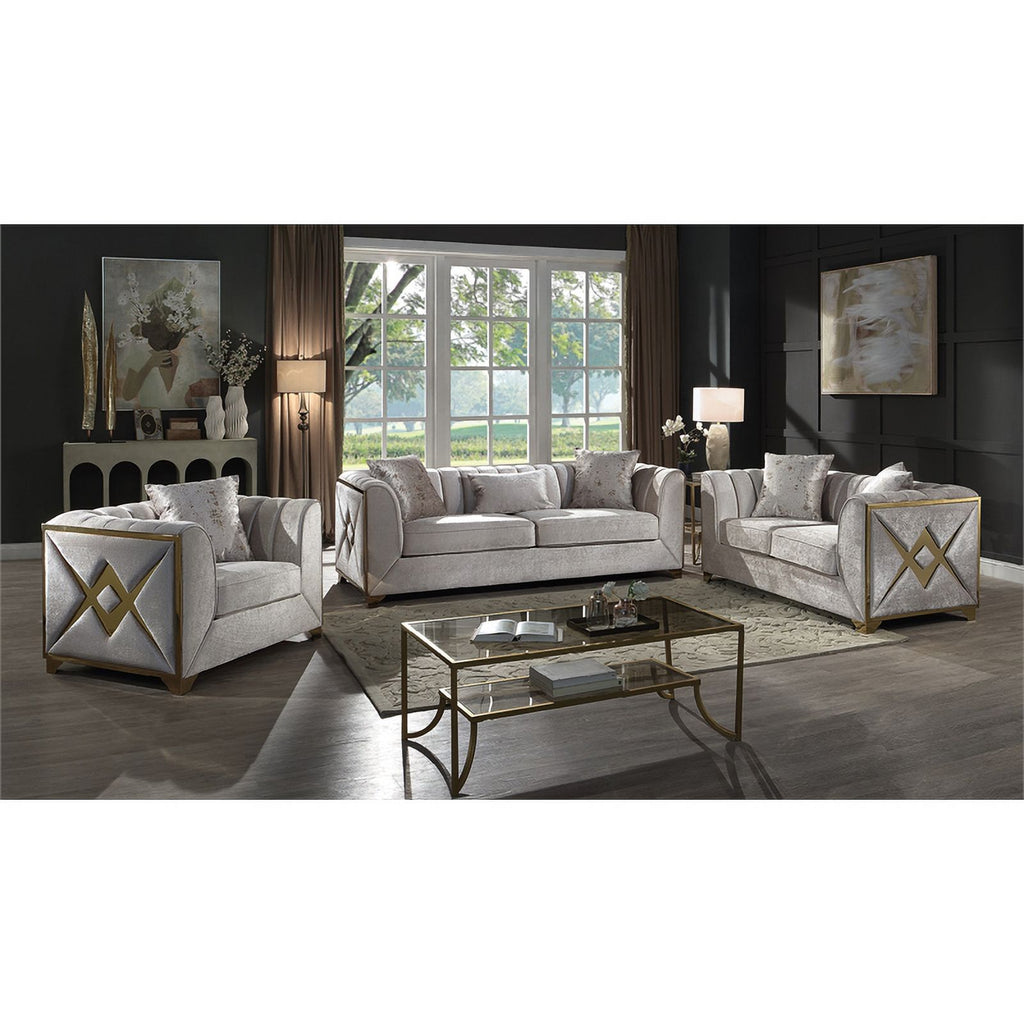 Cream 3 PC Wood Living Room Set Y524886