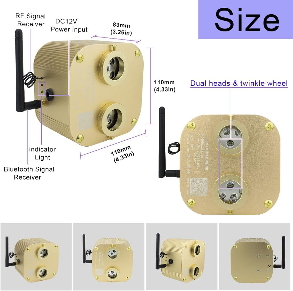 Fiber Optic Light Kit 20W RGBW Dual-Head Star Ceiling Light with 620pcs Mixed Fiber Optic Strands F195602