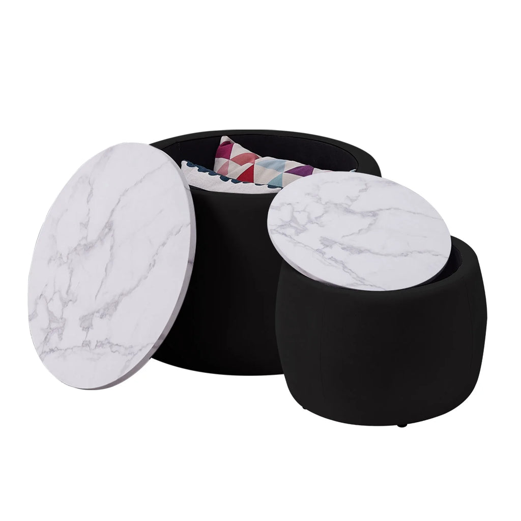Set of 2 Round Storage End Table Black B5196