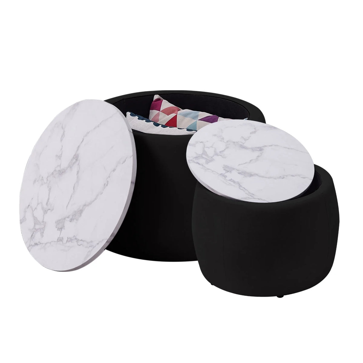 Set of 2 Round Storage End Table Black B5196